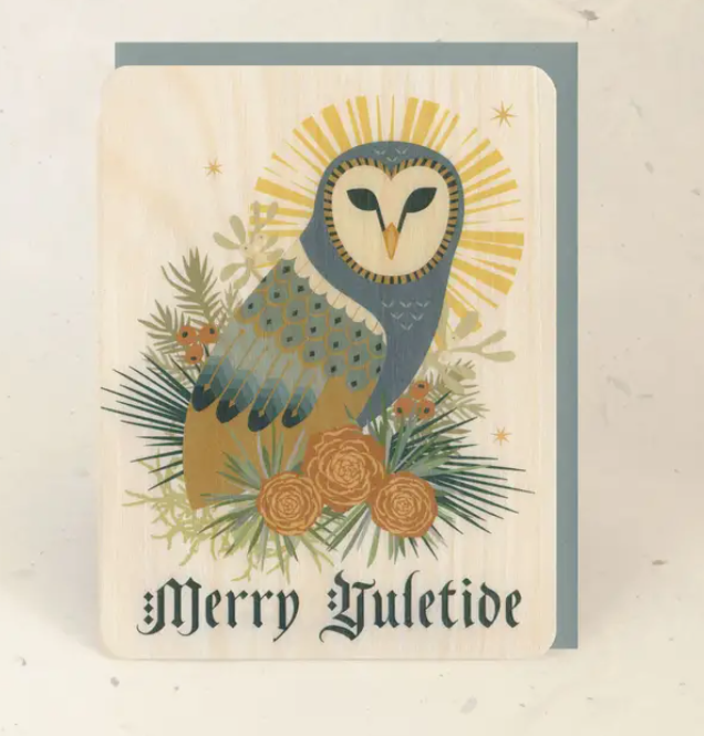 Yule Owl Mini Wood Print/Greeting Card