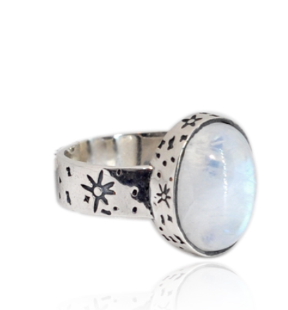 Oval Moonstone Cabochon in Celestial Setting