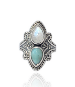 Teardrop Larimar & Moonstone Ring