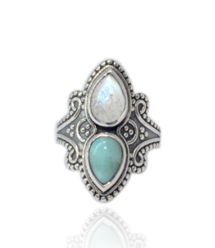 Teardrop Larimar & Moonstone Ring