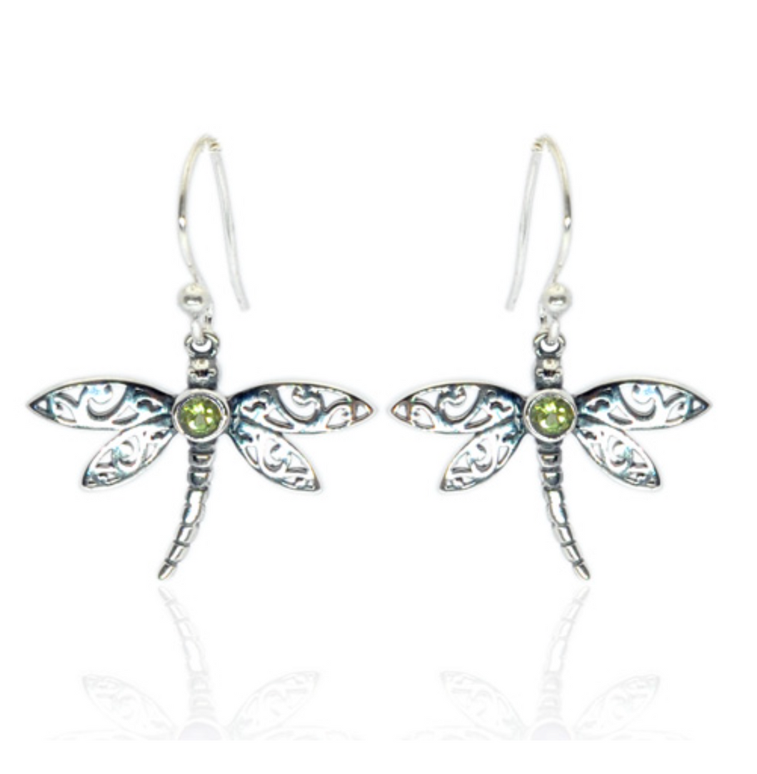 Dragonfly Earrings With Peridots