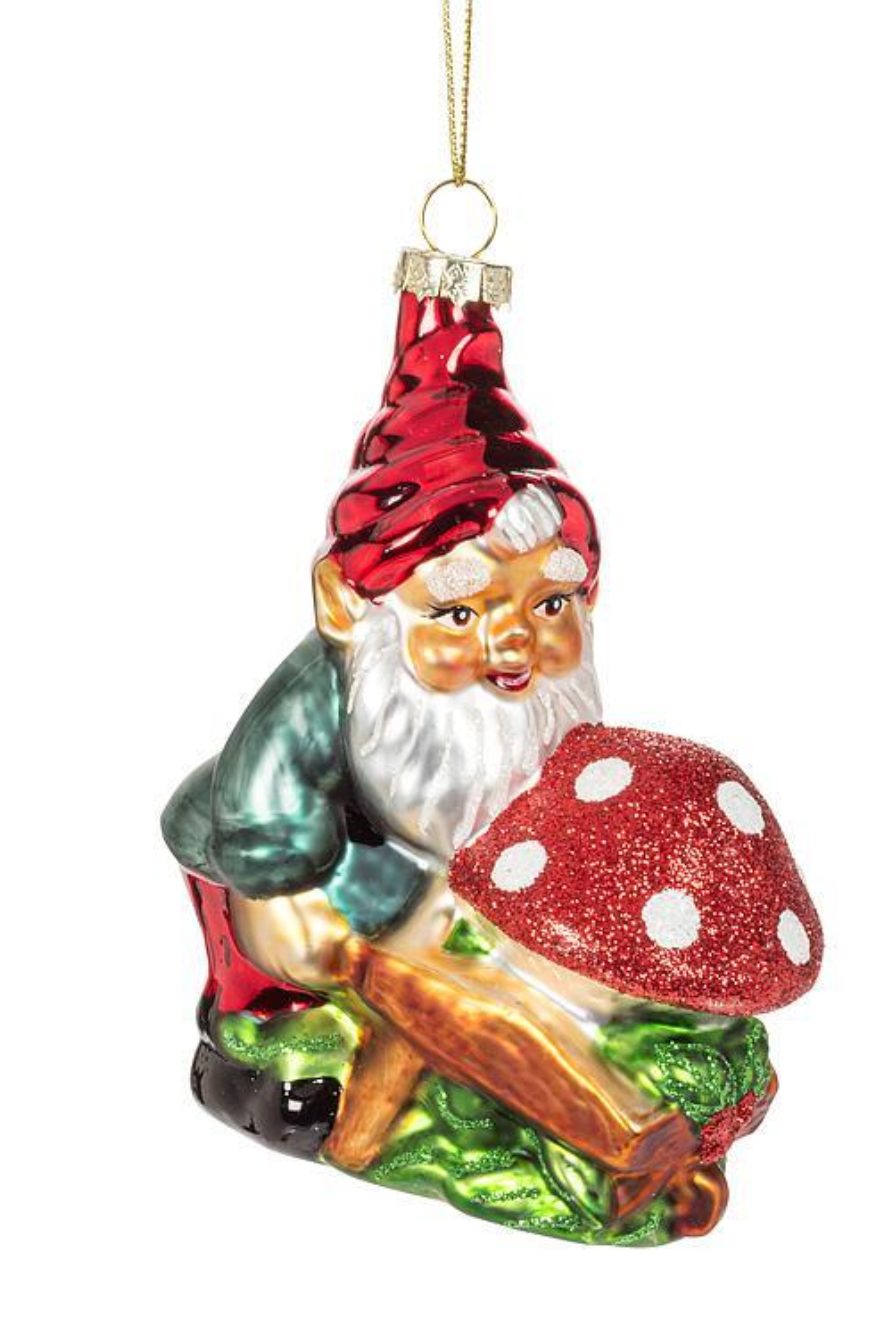 Garden Gnome With Mushroom Ornament