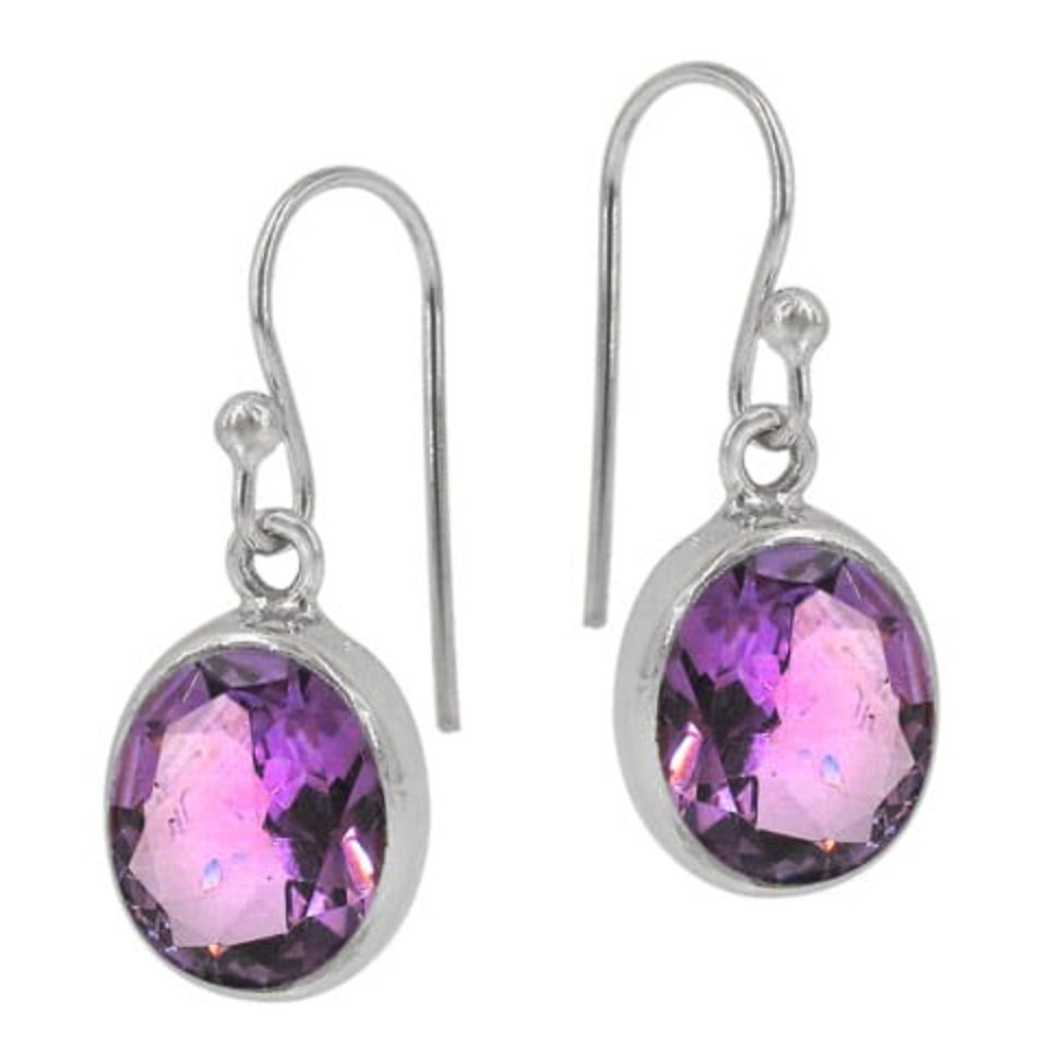 Faceted Oval Amethyst & Silver Earrings