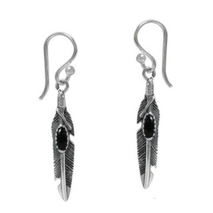 Sterling Silver feather Earrings with Onyx