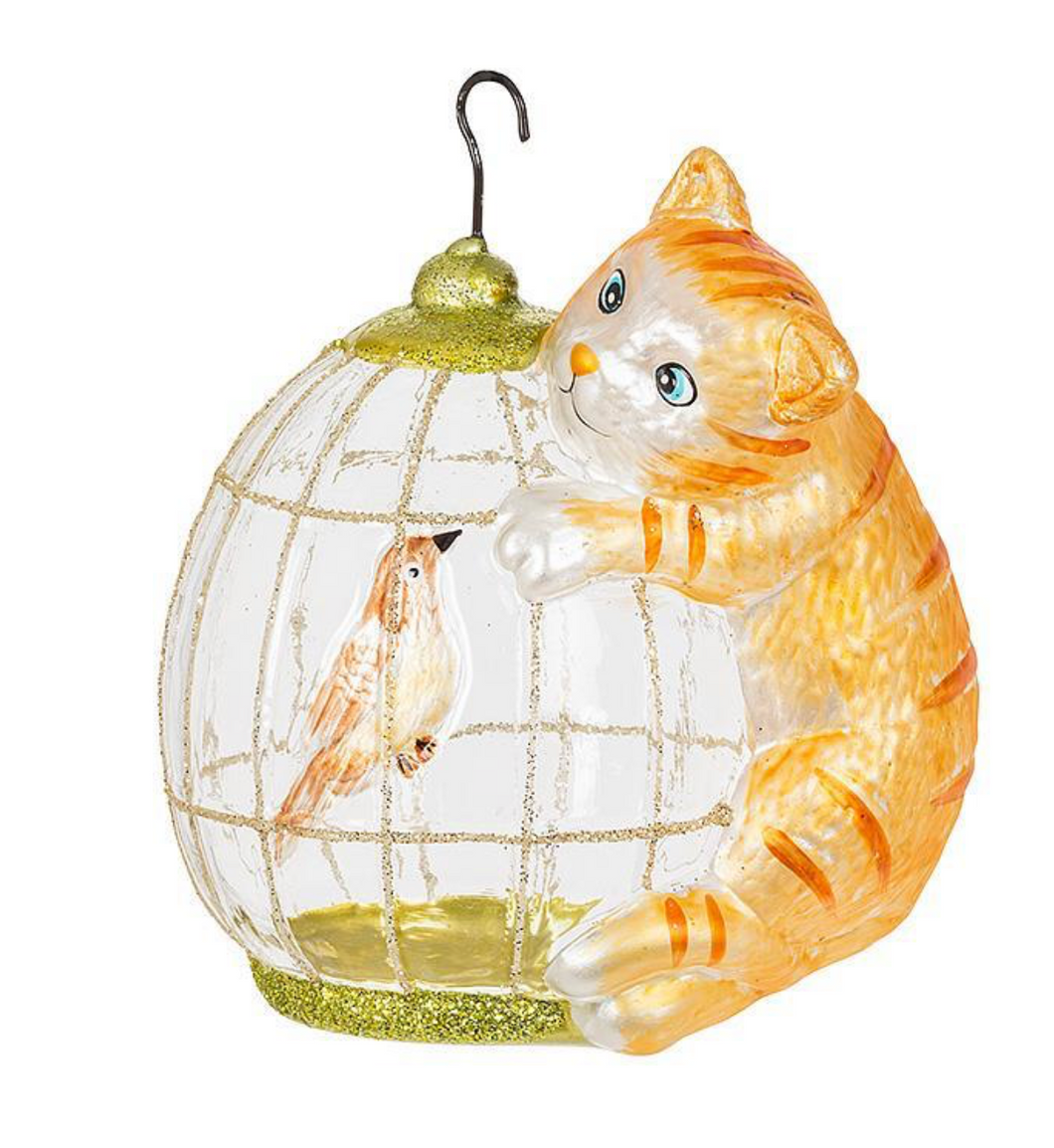 Cat on a Birdcage Ornament