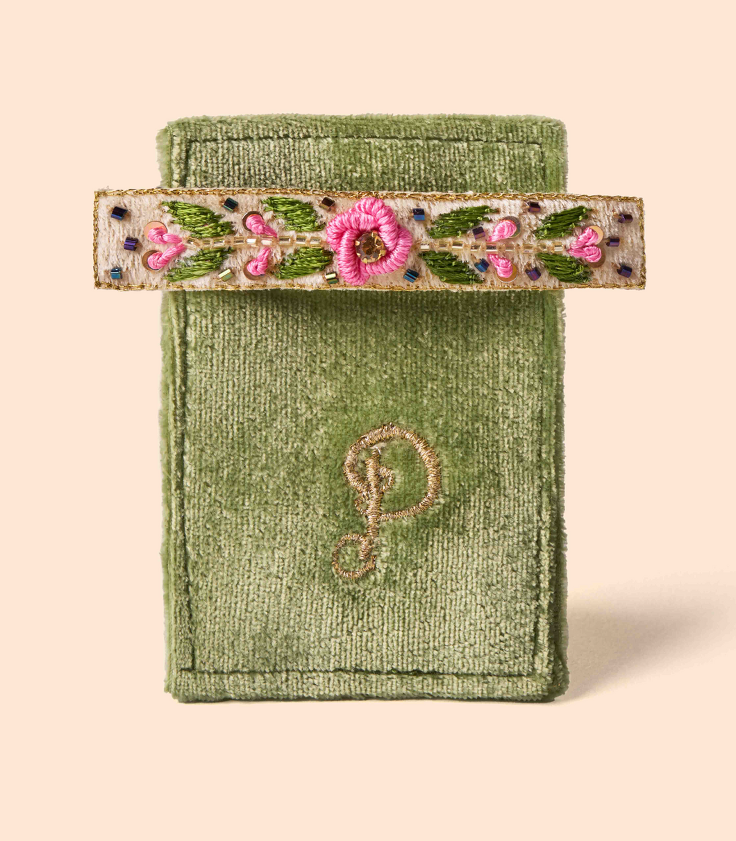 Embroidered Barrette - Mint Floral Vine