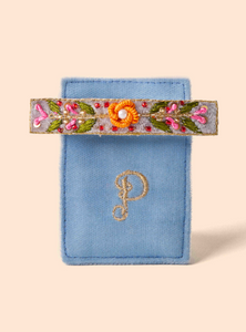 Embroidered Barette - Denim Floral Vine