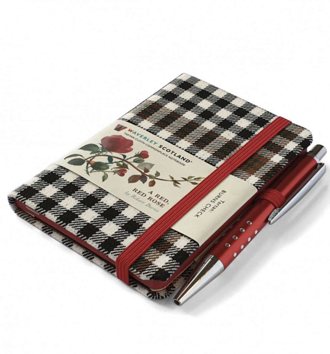 Mini Tartan Notebook & Pen (Red, Red Rose)
