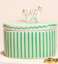 Load image into Gallery viewer, Green Stripe Oval Cat Trinket Box
