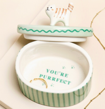 Load image into Gallery viewer, Green Stripe Oval Cat Trinket Box
