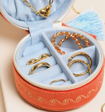 Load image into Gallery viewer, Rust Celestial Velvet Mini Round Travel Jewellery Case
