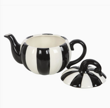 Load image into Gallery viewer, Black and White Striped Pumpkin Teapot

