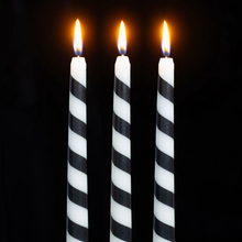 Load image into Gallery viewer, Set of 3 Black Candy Cane Stripe Creepmas Taper Candles
