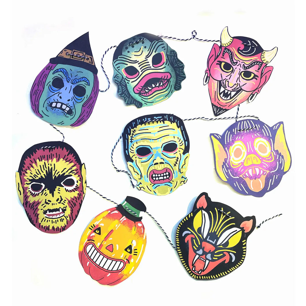 Retro Halloween Masks Paper Garland