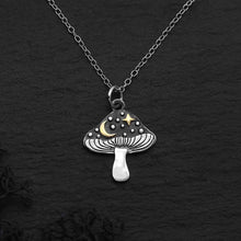 Load image into Gallery viewer, Silver Mushroom Necklace with Bronze Star and Moon

