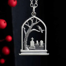 Load image into Gallery viewer, Silver Graveyard &amp; Raven Necklace
