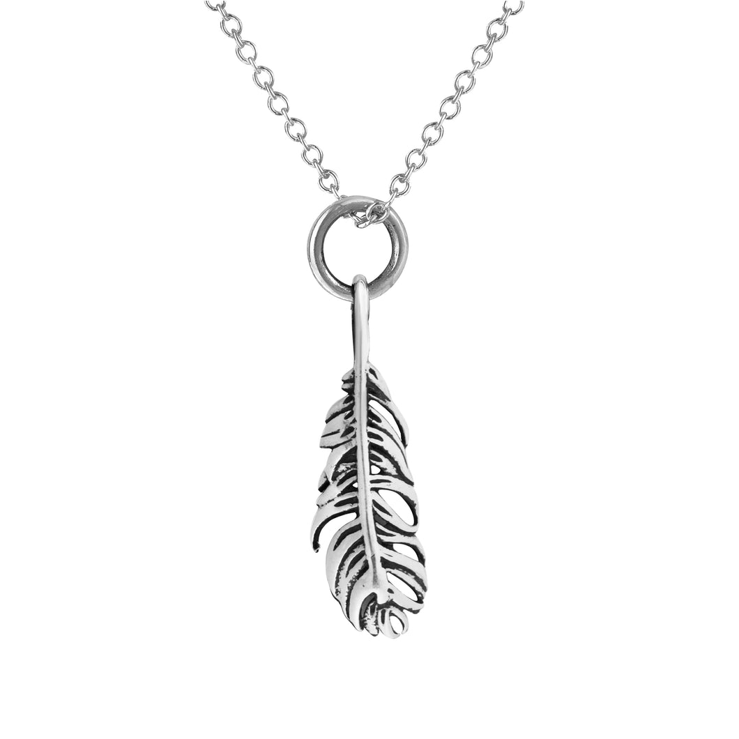Small Silver Feather Pendant with Chain