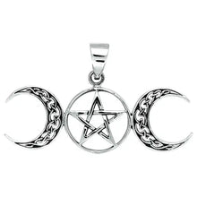 Load image into Gallery viewer, Celtic Triple Moon with Pentacle Pendant with Chain
