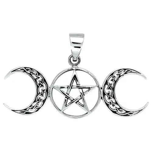 Celtic Triple Moon with Pentacle Pendant with Chain