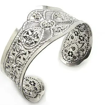 Wide Flower Embossed Cuff Bracelet