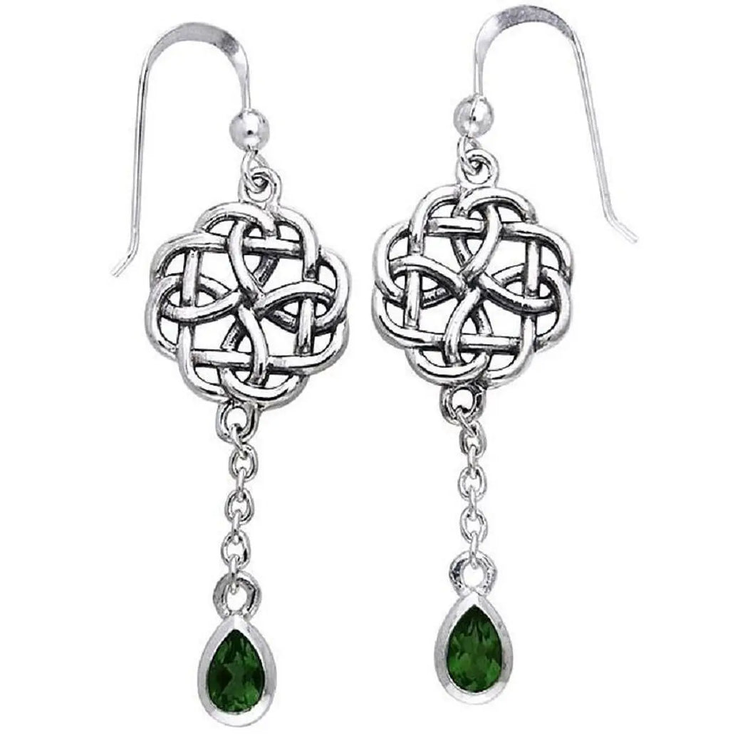 Green Glass Celtic Dangle Earrings