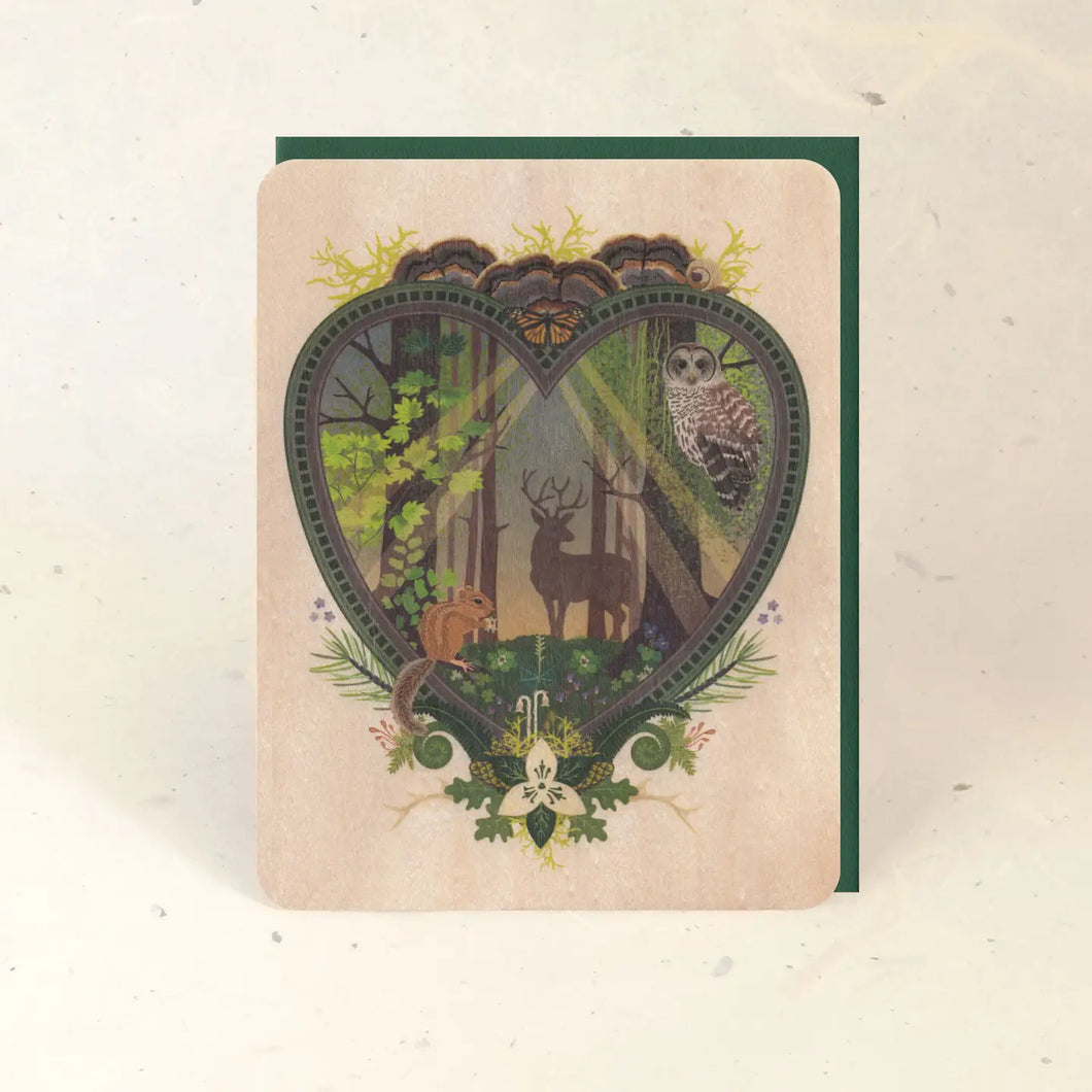 Woodland Heart Mini Wood Print/Greeting Card