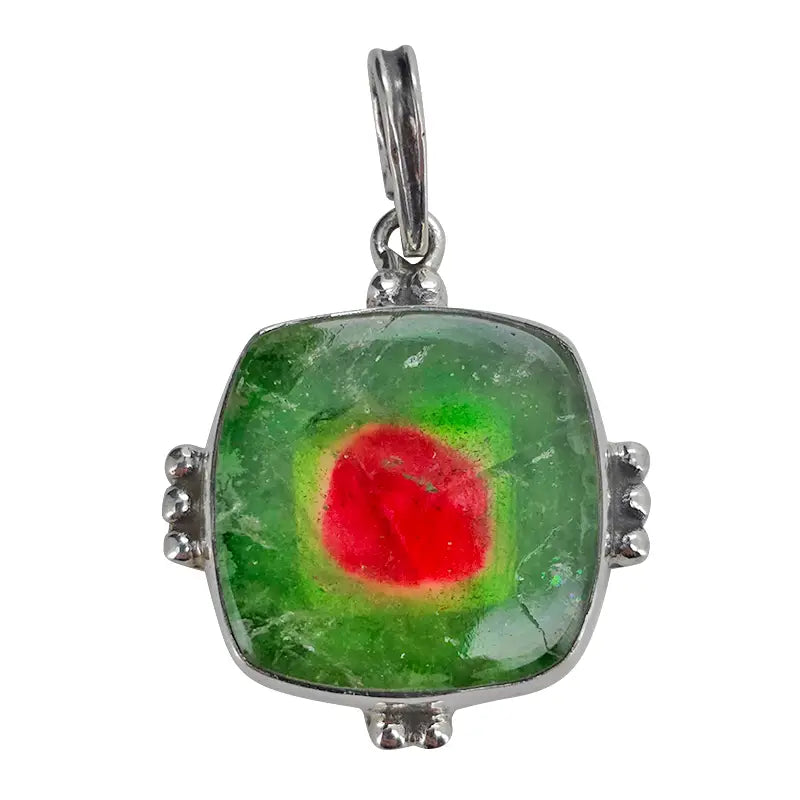 Watermelon Tourmaline Square Pendant