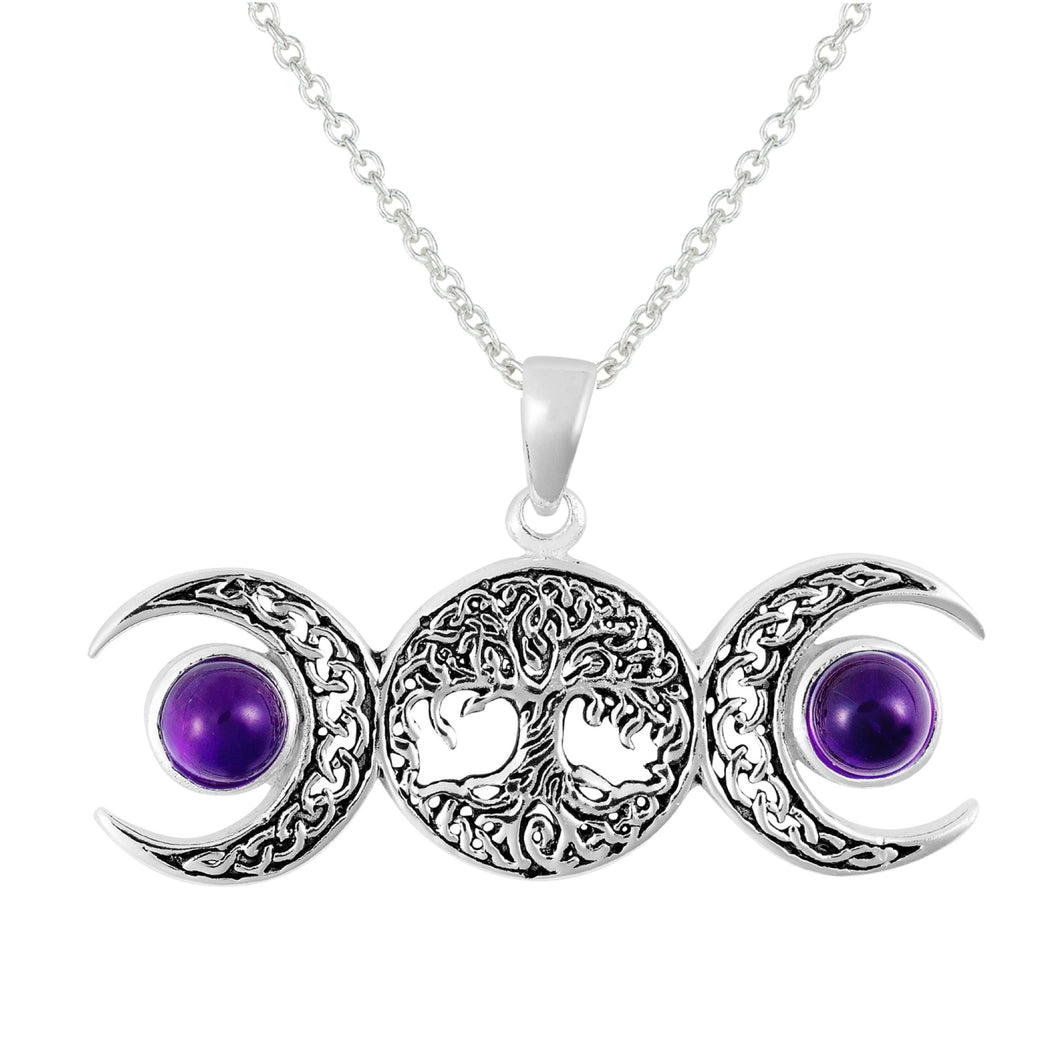 Amethyst Triple Moon Tree of Life Pendant