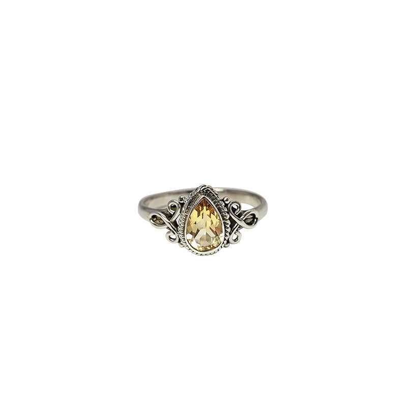 Faceted Citrine Teardrop Ring