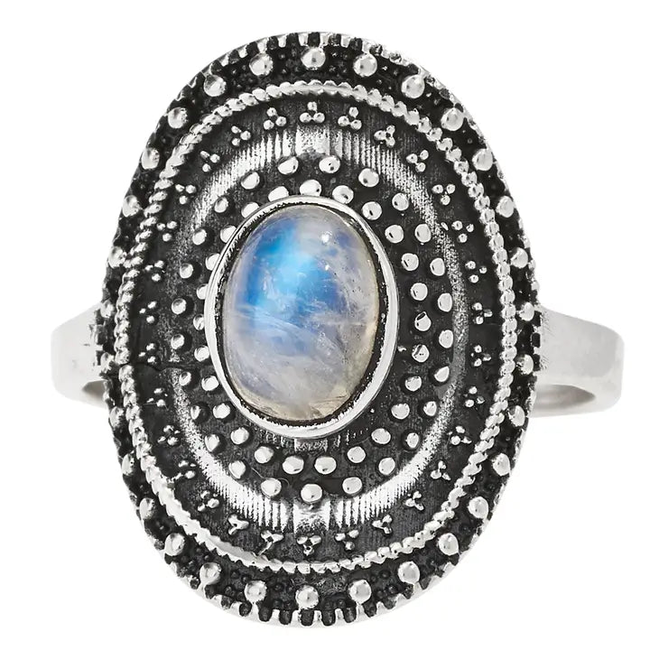 Rainbow Moonstone Shield Ring