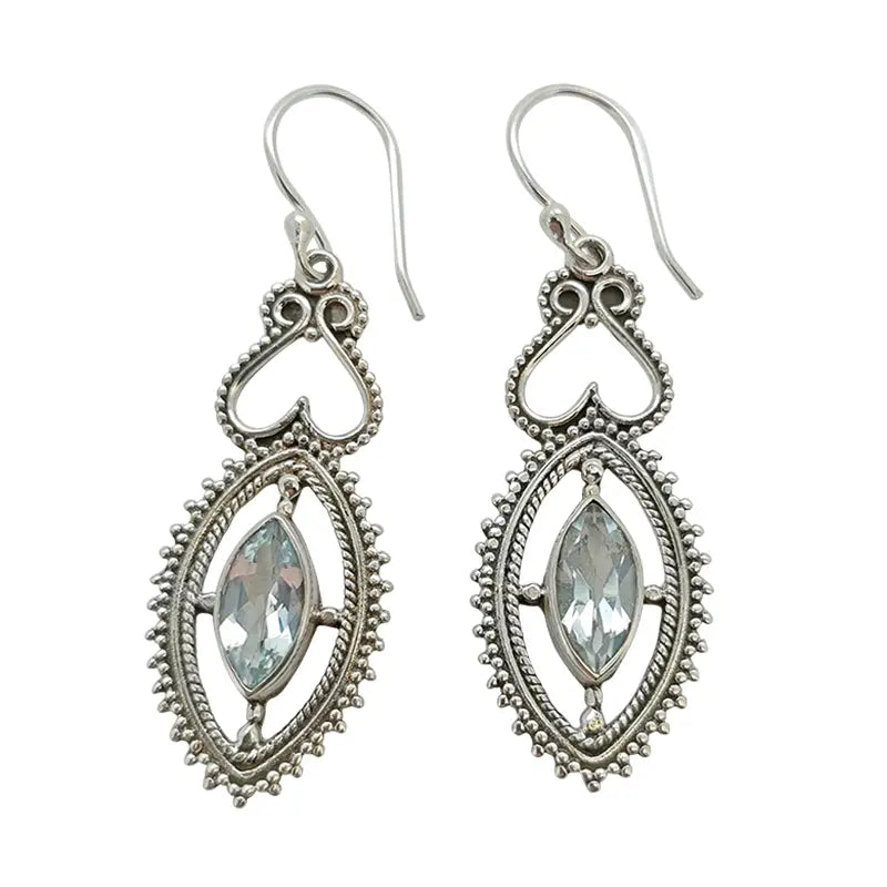 Blue Topaz Marquis Faceted Earrings