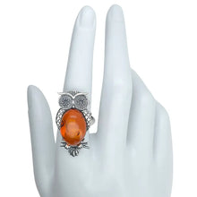 Load image into Gallery viewer, Large Cognac Amber Adjustable Owl Ring
