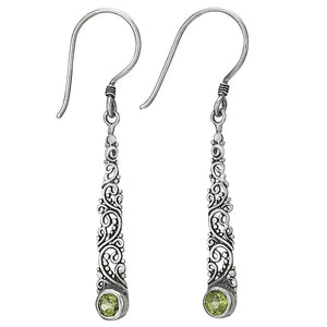 Peridot Scrolled Drops Silver Earrings