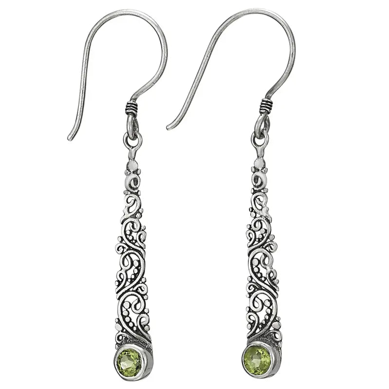 Peridot Scrolled Drops Silver Earrings