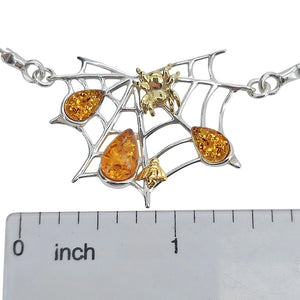 Amber & Sterling Silver Spider Web Necklace