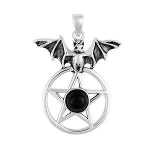 Onyx Bat Pentacle Pendant with Chain