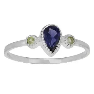 Teardrop Iolite with Peridot Ring