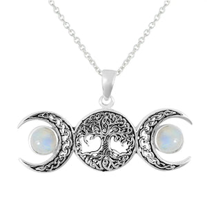 Moonstone Triple Moon Tree of Life Pendant