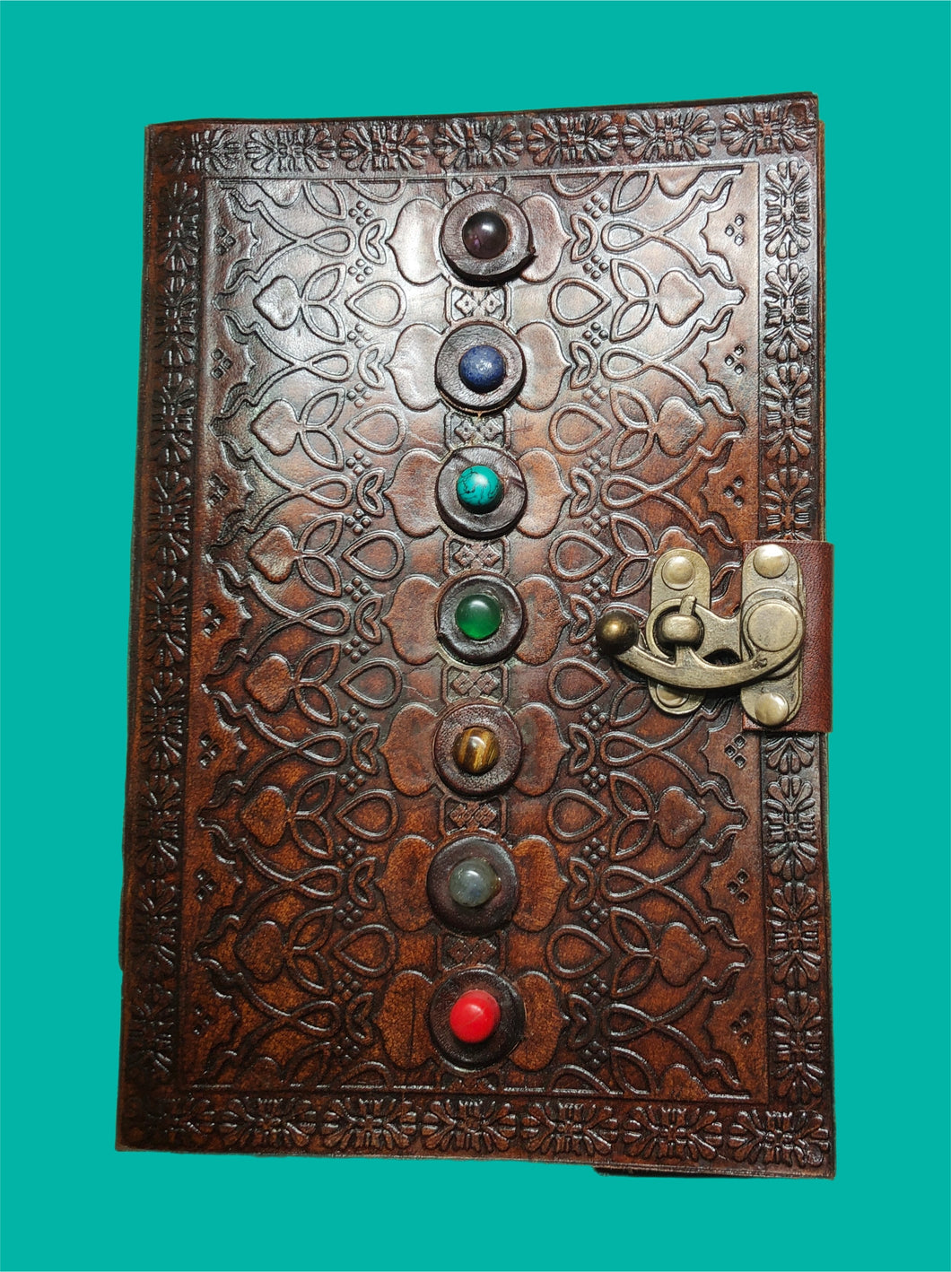 Handmade Leather-Bound Journal with Chakra Stones (6x9)