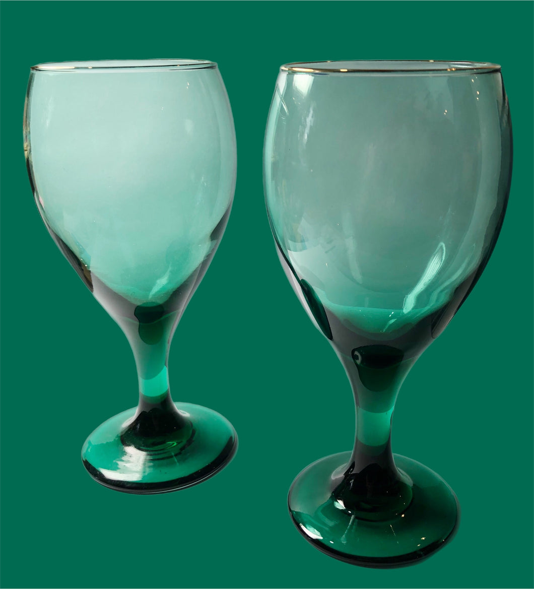 Vintage Green Glass Goblets (Pair)