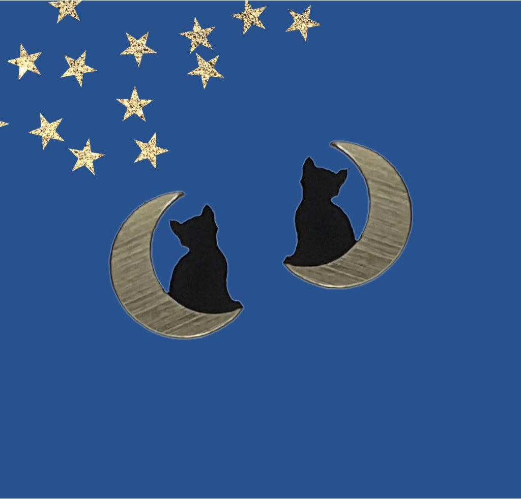 Cat In Moon Studs