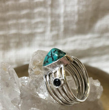 Load image into Gallery viewer, Silver &amp; Raw Turquoise Ring with Onyx
