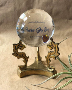 Vintage Brass Crystal Ball Stand with New Glass Sphere