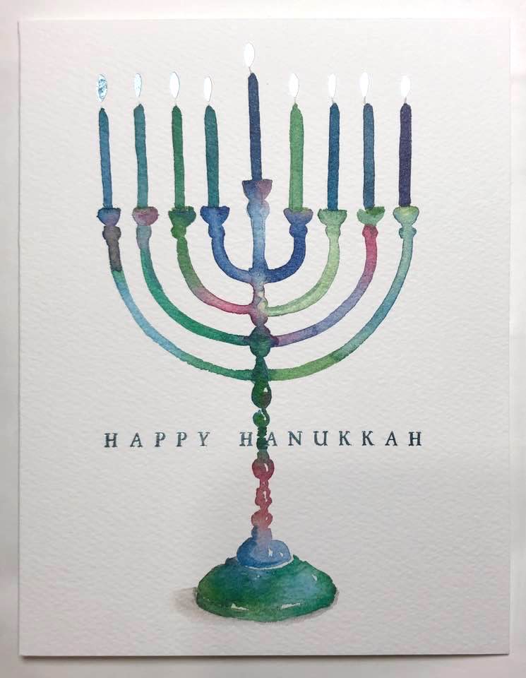 Happy Hanukkah Watercolour Menorah