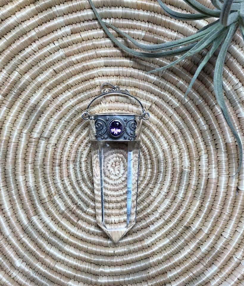 Quartz Pendant with Faceted Amethyst (Style 2)