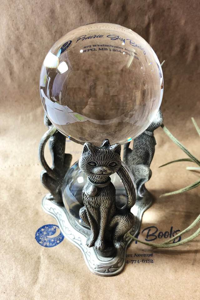 Double Decker '90s Cat Crystal Ball Stand with Two New Glass Spheres