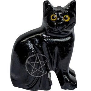 Mini Black Onyx Cat with Carved Pentacle (1.25")