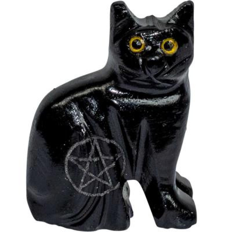 Mini Black Onyx Cat with Carved Pentacle (1.25