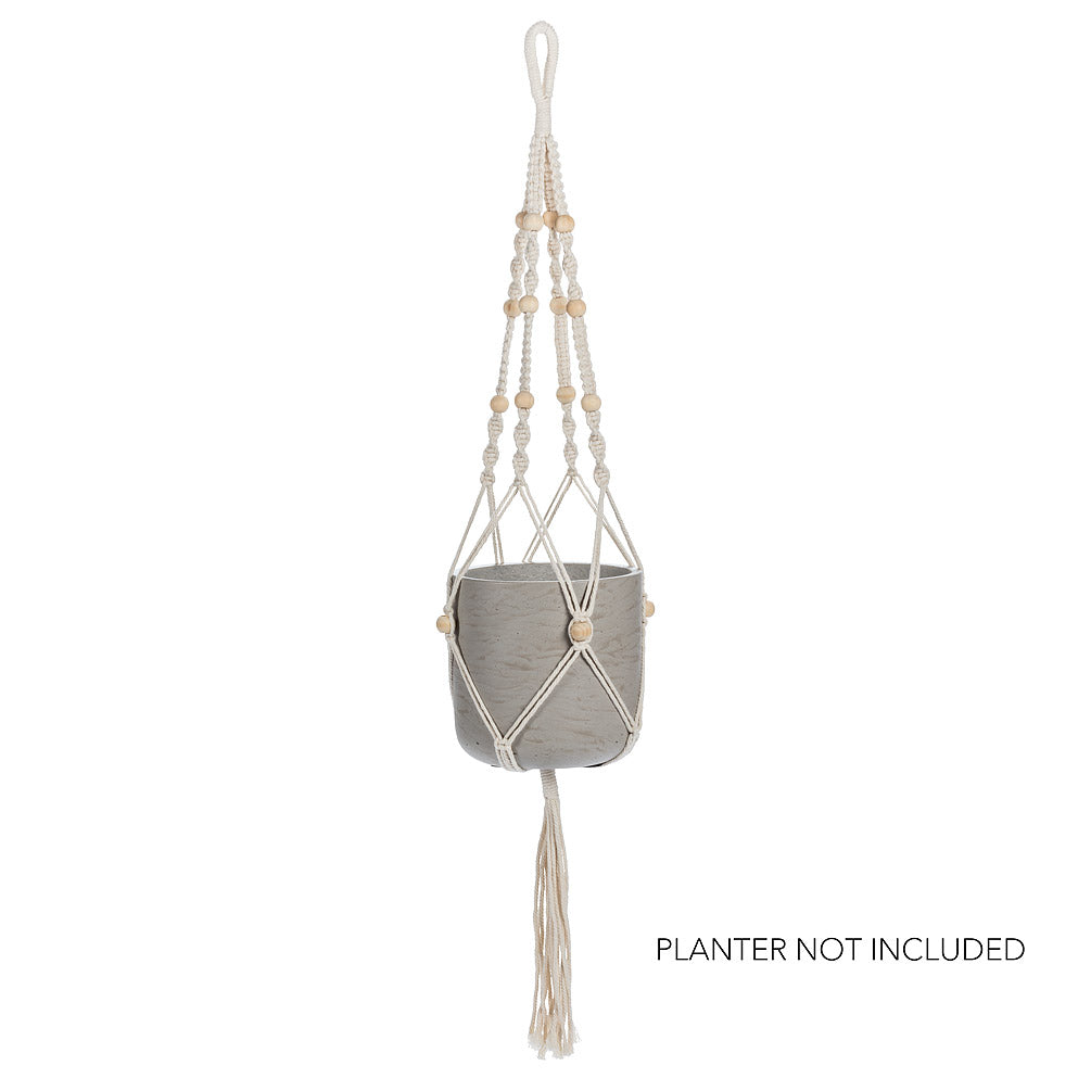 Natural Macrame Plant Hanger with Beads and Tail (Planter Not Included)