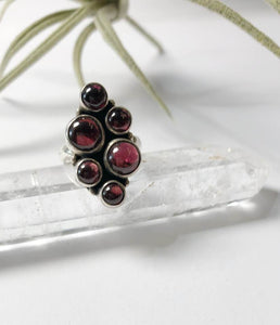 Silver Ring with Garnet Cabochons